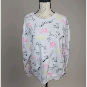 Wound Up Dog Print Sweatshirt Womens Size L (11-13) White Graphic Dogs‎ Pullover